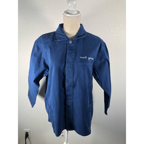 Sandrine Rose Not Yours Cut Away Collar Shirt in Indigo Blue - M - Picture 6 of 7